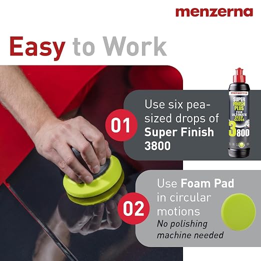 menzerna “Super Finish Plus 3800” Car Polishing I Deep Gloss Polish for a Perfect Mirror-Like Finish I Polishing Compound for Micro Scratches & Holograms on Cars & SUVs I Silicone Free I 8 fl oz.