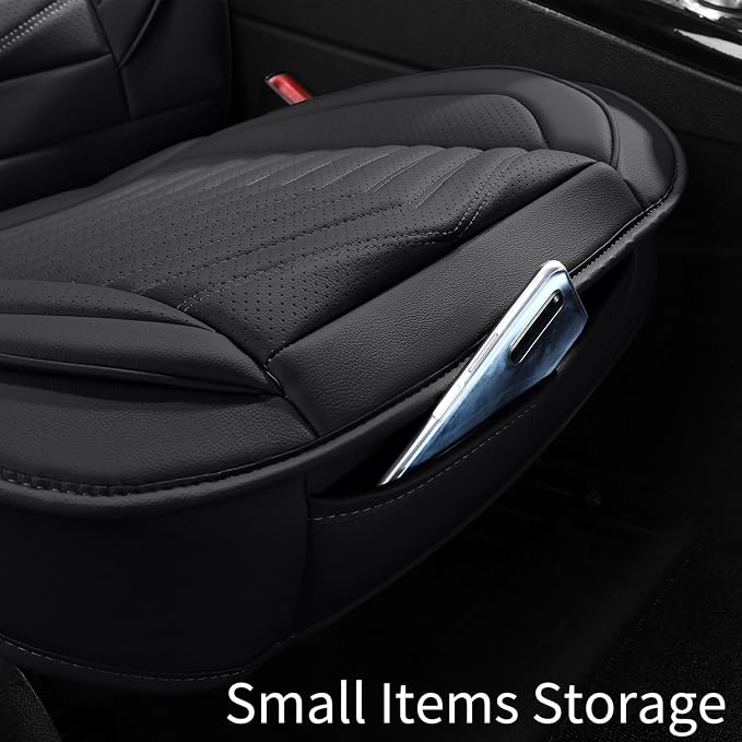 HChengkikz Car Seat Covers, Breathable & Waterproof Faux Leather Automotive Seat Covers for Cars SUV Truck Sedan, Universal Anti-Slip Driver Seat Cover with Backrest (2 PCS Front Seat, Black)