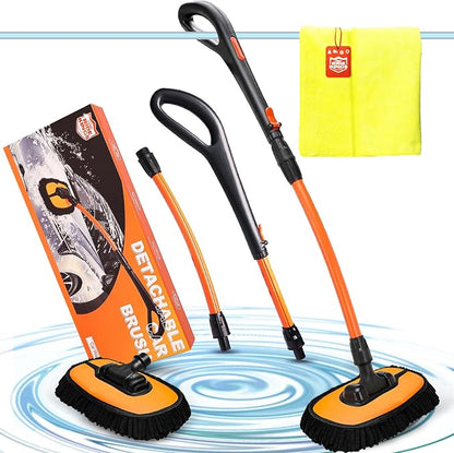 Car Wash Brush with Long Handle, Chenille Microfiber Car Wash Mop Kit, Scratch Free Car Cleaning Supplies with Ergonomic 15掳 Curved Extension Pole for RV Truck Boat Windshield - Orange