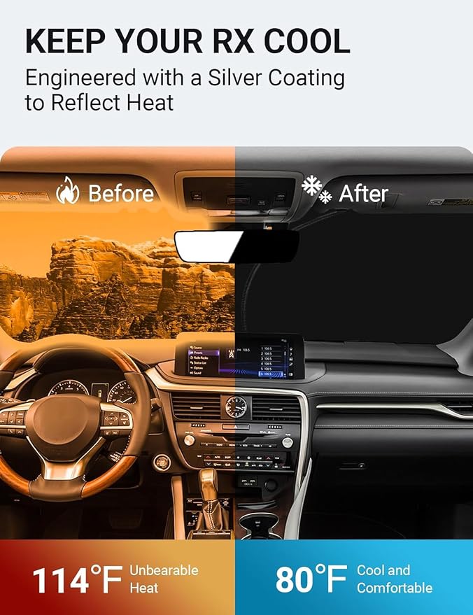 Proadsy 2026 Upgrade Front Windshield Sunshade Custom Fit 2016-2022 Lexus RX SUV Foldable Sun Shade Sun Visor Protector, Accessories