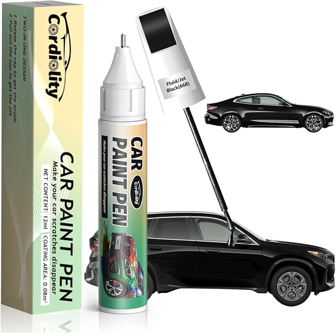 668 Fluid/Jet Black Touch Up Paint for BMW, Color Accurate Car Paint Scratch Repair Pen, Quick & Easy Fix Automotive Chips and Nicks