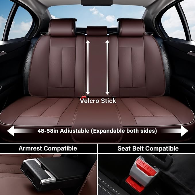 Car Seat Covers Full Set, Brown Seat Covers for Cars, Automotive Seat Covers, Waterproof Nappa Leather Front Seats and Back Car Seat Protector, Universal Fit for Most Cars SUV Trucks