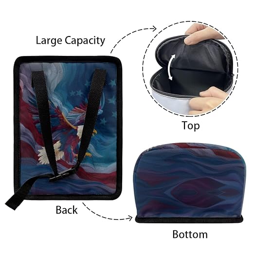 Talayituse Eagle American Flag Print Car Trash Bin, Large Size Auto Trash Can Adjustable Portable Garbage Can with Lid, Vehicle Hanging Bag for Headrest Front Back Seat 4th of July Decor