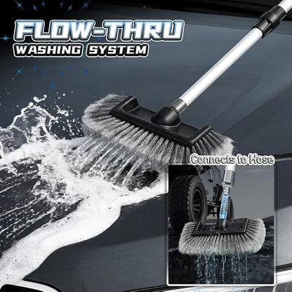 65" Flow-Thru Car Wash Brush with Universal Garden Hose Adapter, Extendable Aluminum Long Handle Cleaning Pole for RV Truck SUV Boat & House Siding,Scratch Free,Grey