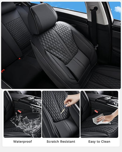 Huidasource Front Seat Covers, Luxury Nappa Leather Car Seat Covers Front Seats with Airbag, Lumbar Support, Cooling＆Heating, Seatbelt Buckles, Driver Seat Cover Fit for Most Cars SUV Trucks, Black