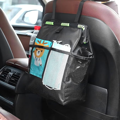 Fekey&JF Hanging Car Trash Can with Storage Pockets, Waterproof Leakproof Oxford Auto Garbage Bag, Multi-Use Organizer for Outdoor Traveling, Foldable Trash Bin for Truck, SUV, Car (Green)