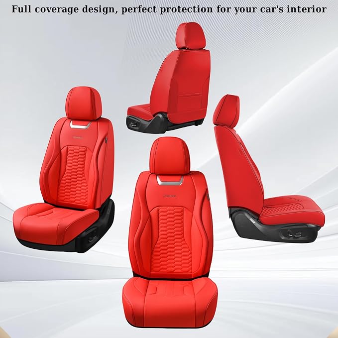 Coverado Seat Covers Front Seats, Luxury Leather Red Car Seat Cover, Waterproof Automotive Car Seat Covers Protector Interior Accessories Universal Fit Most Sedans, SUVs, Pick-up Trucks