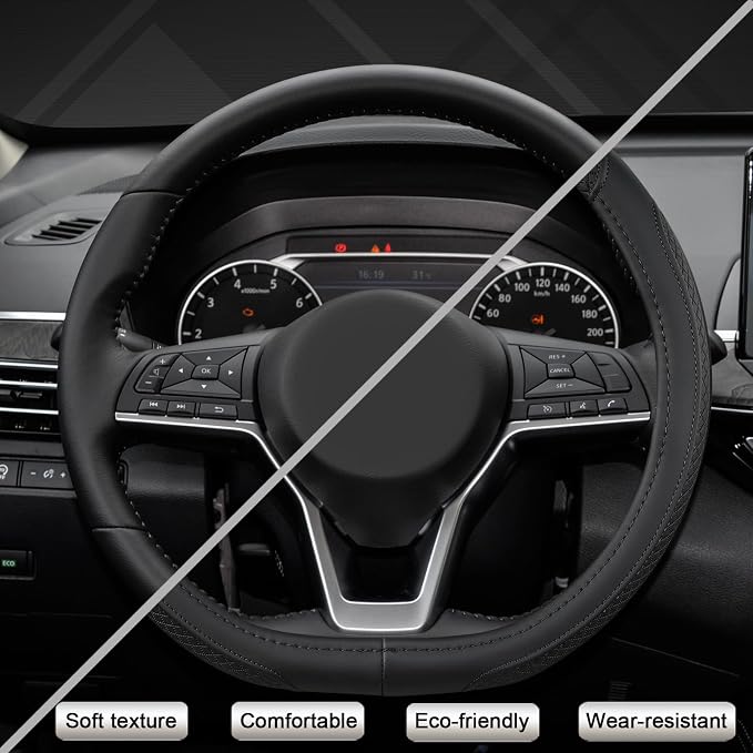 West Llama Customized Auto Car Steering Wheel Cover for Nissan,D Shaped Steering Wheel Cover for Rogue,Altima,Kicks (D-Shaped-Black)