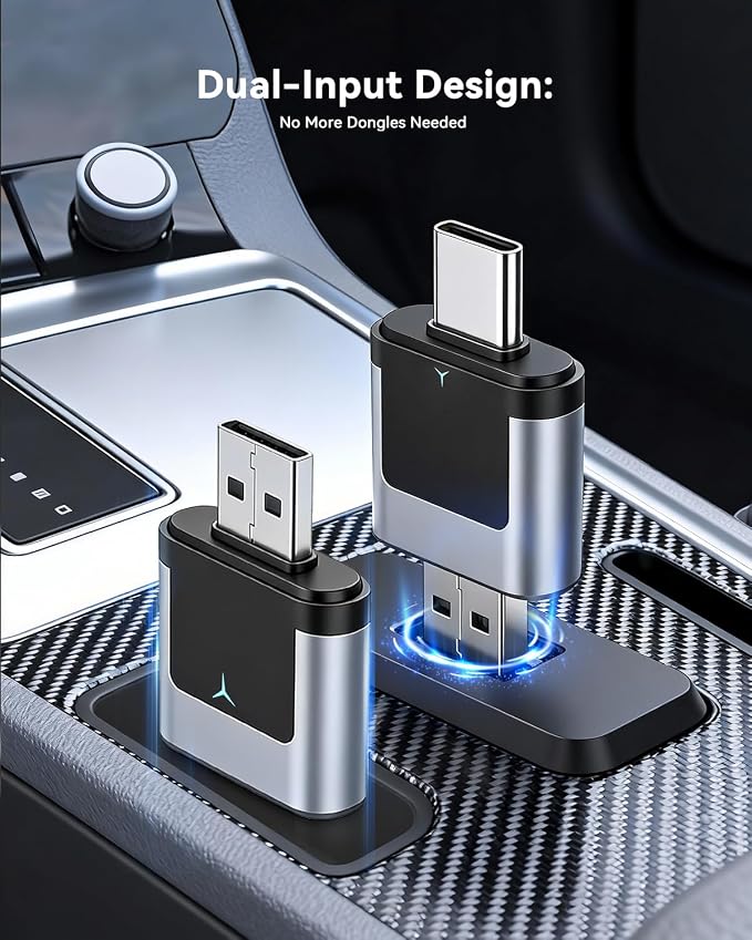 2-in-1 Wireless CarPlay Adapter USB C, Dual-Band WiFi (2.4/5GHz), BT 5.0, Wireless Android Auto Dongle, Native Dual Interface, Fast Connect for Factory Wired Cars