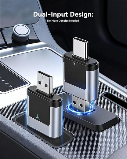 2-in-1 Wireless CarPlay Adapter USB C, Dual-Band WiFi (2.4/5GHz), BT 5.0, Wireless Android Auto Dongle, Native Dual Interface, Fast Connect for Factory Wired Cars