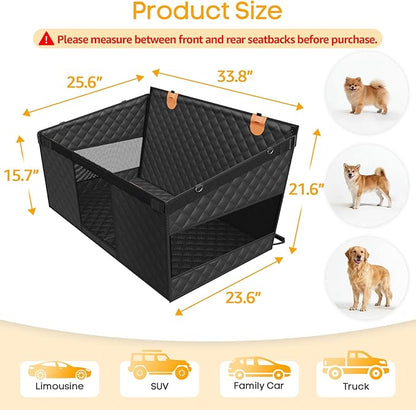PETICON Large Dog Car Seat, Back Seat Extender for Dogs with 3 Mesh Windows, Waterproof Medium Carseat for Dogs with Hard Bottom, Pet Seat Cover for Cars, Trucks and SUVs