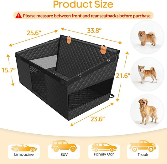 PETICON Large Dog Car Seat, Back Seat Extender for Dogs with 3 Mesh Windows, Waterproof Medium Carseat for Dogs with Hard Bottom, Pet Seat Cover for Cars, Trucks and SUVs