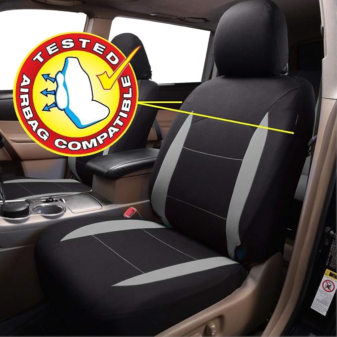 Flying Banner Car Seat Covers Front Seats Rear Bench Polyester car seat Protectors Easy installations Rear Bench Split Classic man Lady Truck (Full Set - Low Back, Black Gray)