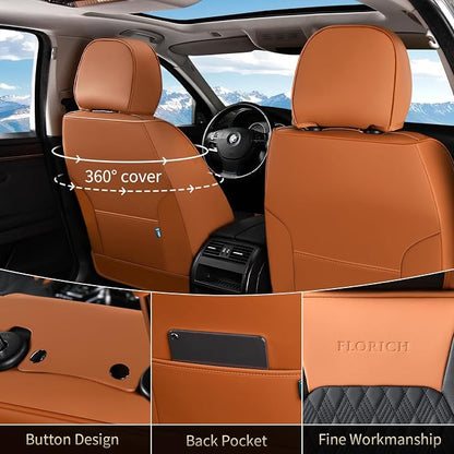 FLORICH Seat Covers, Car Seat Covers Full Set, Luxury Nappa Leather Seat Covers, Breathable and Waterproof Car Seat Protector 5 Seat, Automotive Seat Covers Universal Fit for Most Cars-Brown&Black