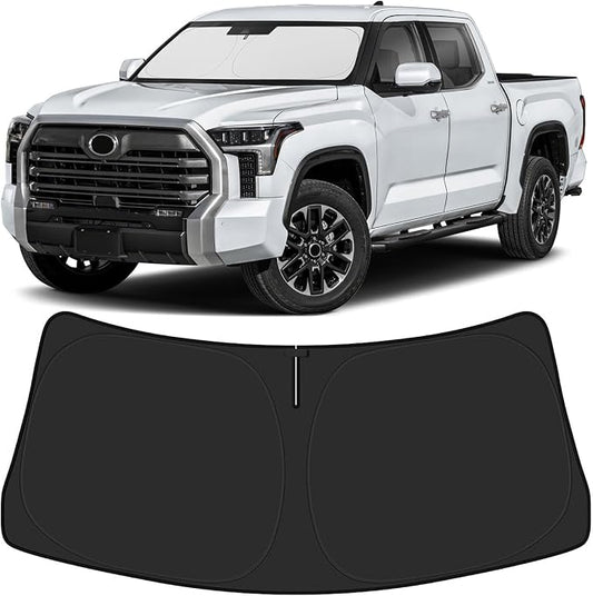 BIBLOZ Car Windshield Sun Shade for Toyota Tundra 2022-2025 2026, Limited, SR5, Platinum, TRD Pro Accessories Foldable PET Sunshade Keeps The Car Cool Inside