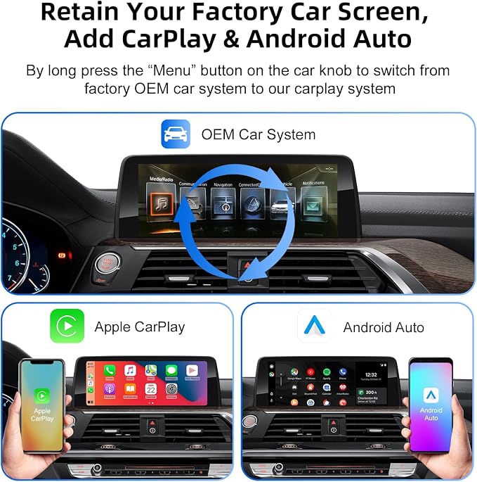 Wireless CarPlay Android Auto Adapter Decoder Retrofit Kit Fits BMW 2017-2018 X1 X2 X3 X4 X5 X6 MINI & 1-5 Series with EVO/MGU System, Supports Mirror Link/Camera/USB Drive/Navigation etc