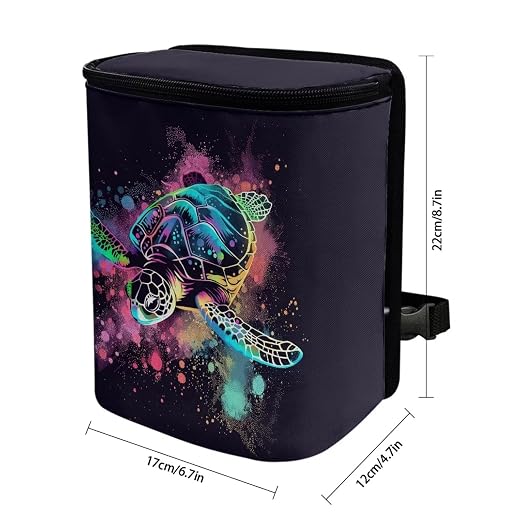 Talayituse Paint Splatter Turtle Print Car Trash Can with Lid, Leak Proof Auto Trash Bag Hanging Vehicle Garbage Can Multipurpose Storage Container for Back Seat Road Trip