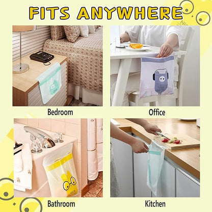 72pcs Car Trash Bags Easy Stick-On Disposable Portable Car Garbage Bags, Waterproof Leak Proof Barf Vomit Bags, Self Adhesive Cleaning Bags for Cars, Bedrooms, Bathrooms, Offices, Kitchens - Pattern A