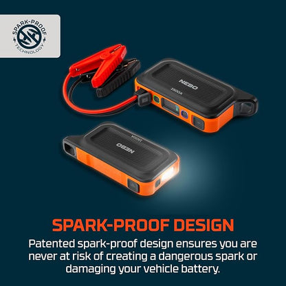 NEBO 1500A Jump Starter | 1500 Peak Amp Car Jump Starter, 29.9Wh Portable Battery Booster Pack for 12V Vehicles, Spark-Proof, USB-C Power Bank, Rechargeable, LED Emergency Light, 3-in-1 Roadside Kit