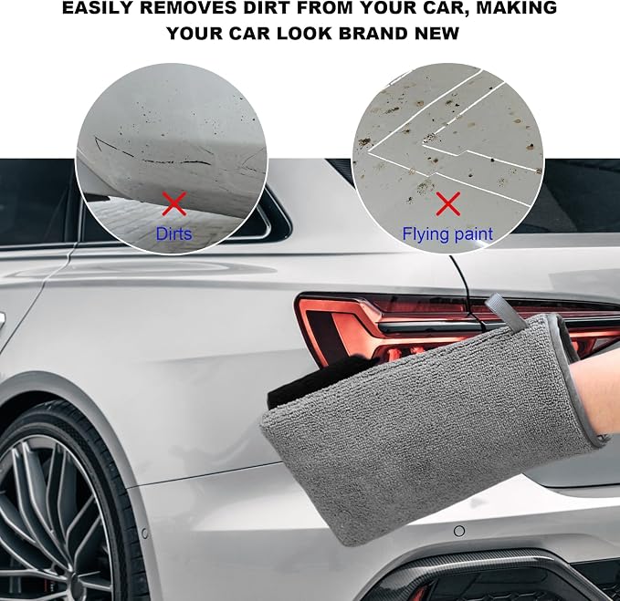 2 PCS Clay Mitts, Microfiber Clay Bar Towel Medium Grade Auto Detailing Gloves, Scratch-Free Surface Prep Mitt Alternative for Car Paint Claying Cleaning & Polishing (Gray)