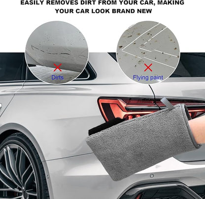 2 PCS Clay Mitts, Microfiber Clay Bar Towel Medium Grade Auto Detailing Gloves, Scratch-Free Surface Prep Mitt Alternative for Car Paint Claying Cleaning & Polishing (Gray)