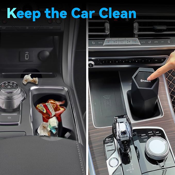 SINSEN Car Trash Can, Mini Garbage Bin with Lid, Car Door Trash Cans, Cup Holder Organizer Diamond Dustbin, Black, Pack of 2