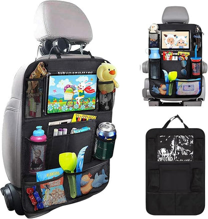 Matenf Car Organizer Back Seat with 9 Storage Pockets & 10″ Tablet Holder, 1Pack Seat Back Cover for Kids Toddlers, Kick Mats Protector, Keep Cars Vehicles Organized & Tidy, Travel Accessories