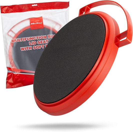 Maxshine 12" Universal Foam Bucket Lid Seat | Red with Black Foam Padded Snap-On Cover for 12" Buckets | Converts to Seat, Kneeling Pad & Organizer | Car Detailing Accessory