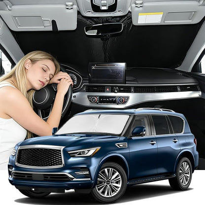Windshield Sunshade for Infiniti QX80 2014-2024 Sun Shade Car Windshield Accessories Upgrade 4 Layers Blocks UV Rays Custom Fit QX80 240T Car Window Shades Front Windshield Keep Cool Foldable