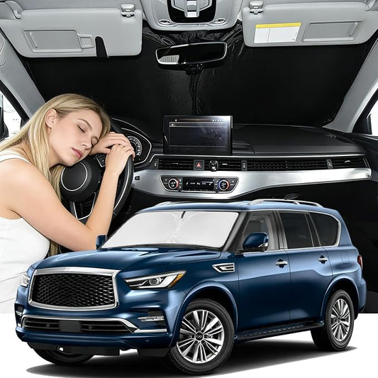 Windshield Sunshade for Infiniti QX80 2014-2024 Sun Shade Car Windshield Accessories Upgrade 4 Layers Blocks UV Rays Custom Fit QX80 240T Car Window Shades Front Windshield Keep Cool Foldable