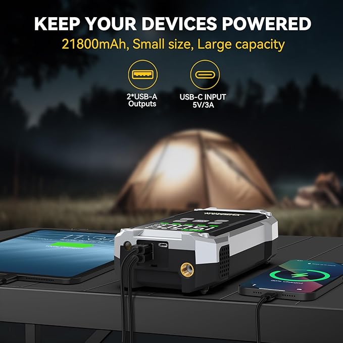 Car Jump Starter with Air Compressor, 9000A 160PSI Jump Starter Pack (All Gas/10.0L Diesel), 12V Battery Jump Starter with Display, Smart Jumper Cables, 2 LED Light
