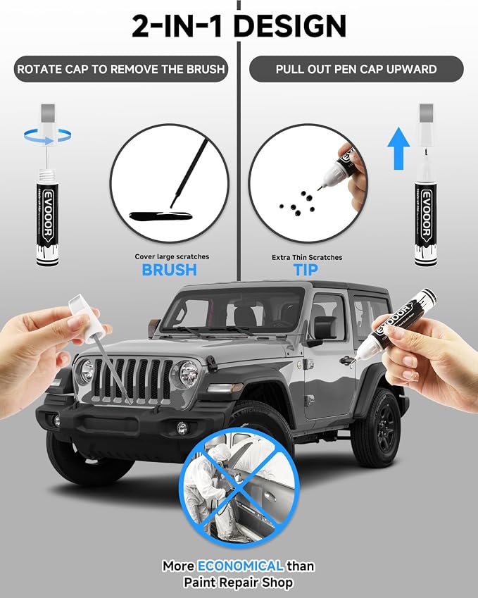 PSC/JSC Billet Silver Metallic Touch Up Paint Compatible with JeepExact Match 2 in 1 Touch up Paint for Chips and Nicks Repair