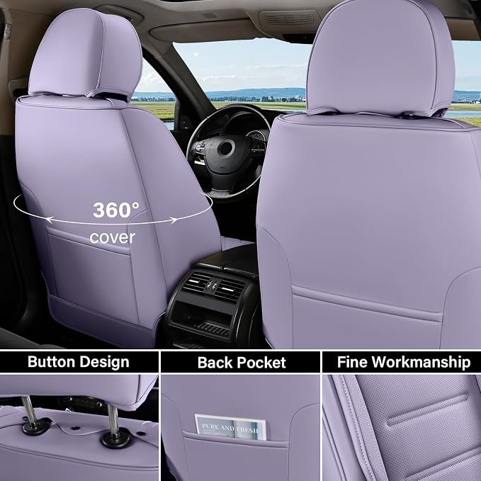 Coverado Car Seat Covers, Front Covers for Cars, Car Seat Cover Front Seats, Car Seat Protector Waterproof, Leather Car Seat Cushion, Universal Interior Covers Seat Protectors for Most Cars Purple
