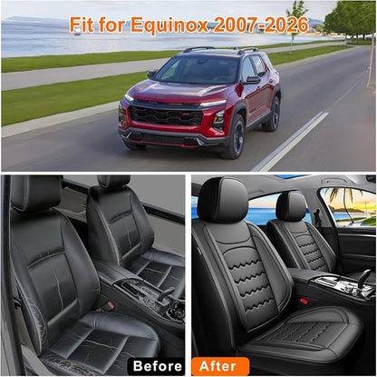 Equinox Car Seat Covers Fit for Chevrolet/Chevy Equinox 2011-2026, Full Coverage Leather Waterproof Breathable Seat Covers, Automotive Seat Protectors, Airbag Compatible, (5 Seats, Black)