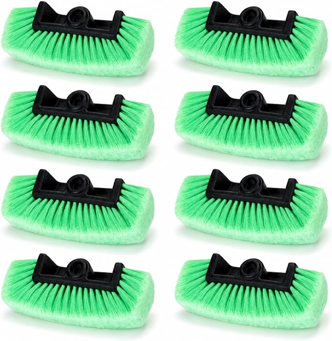 Vesici 8 Pcs Car Wash Brush Head with Soft Detailing Bristle Flow Thru Car Cleaning Brush Exterior Cars Wash Equipment for Auto Truck RV Boat Camper Washing, 10 Inch (Green)