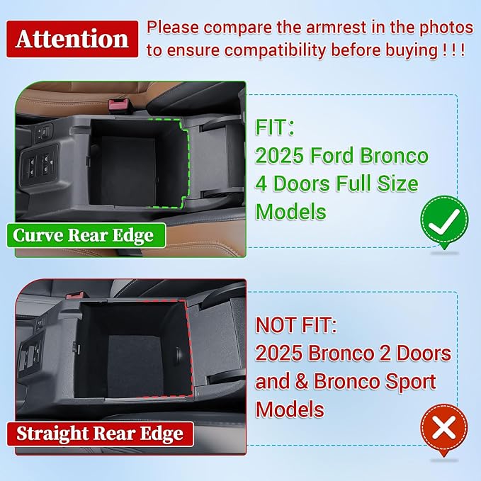EDBETOS 2025 Upgrade Center Console Organizer for Ford Bronco 2025 4-Door Console Insert Tray Full Size Bronco Secondary Armrest Storage Box w/Coin Holder (Not for 2-Door & Bronco-Sport)