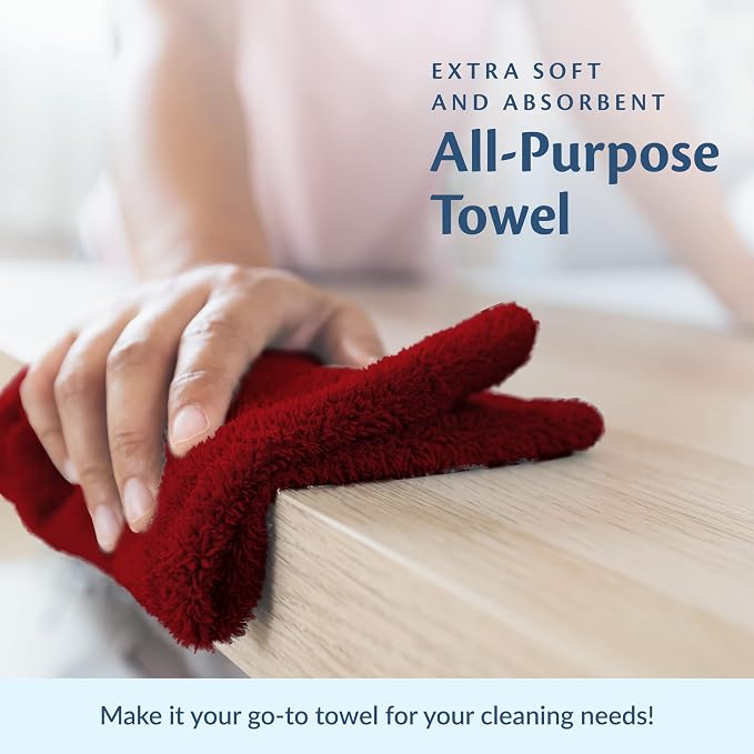 Cotton Towels for Multiple Use, 100% Ring Spun Cotton Towel Set, Heavy Duty - Super Absorbent Cleaning Towels for Car and Home - 16” X 27” (12 Pack, Burgundy)
