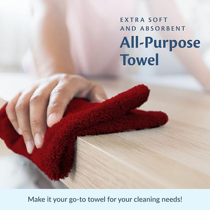 Cotton Towels for Multiple Use, 100% Ring Spun Cotton Towel Set, Heavy Duty - Super Absorbent Cleaning Towels for Car and Home - 16” X 27” (12 Pack, Burgundy)