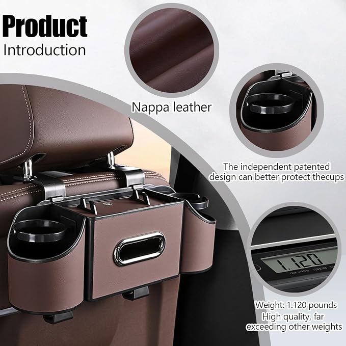 Back Seat Car Organizer,4 in 1 Multifunctional Car Back Seat Storage Box with Drink Cup Holder Tissue Box, for Hold Phone,Snacks, Drinks, Handbag