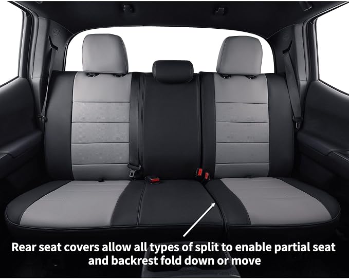 coverdream Tacoma Seat Covers Custom Fit for 2016-2023 Toyota Tacoma Access Cab/Xtra Cab SR SR5,Fully Covered Faux Leather Seat Protector-Full Set(Black/Gray)
