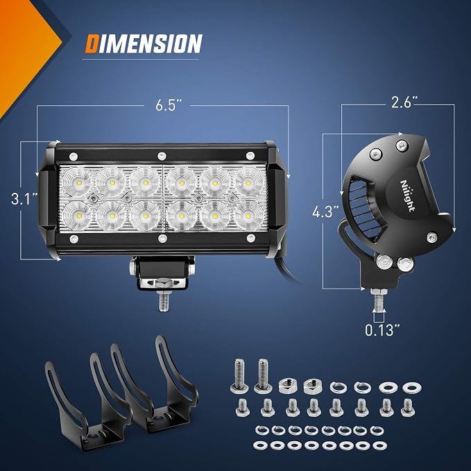 Nilight 2PCS 6.5 Inch 36W Flood LED Light Bar Led Work Light Off Road Driving Light With Off Road Wiring Harness