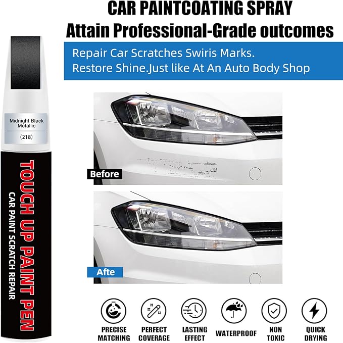 Midnight Black Metallic(218) Car Touch Up Paint for Toyota 2-in-1 Car Scratch Repair Pen with Fine Tip&Brush, DIY Color-Code Matched Auto Paint for Rock Chips Door Scratches Paint Nicks Bumper Marks