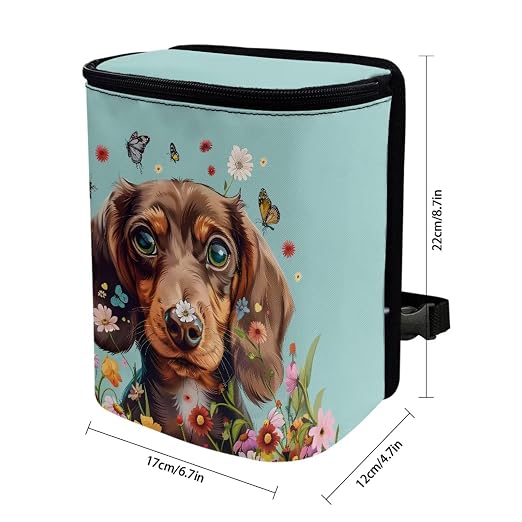 Talayituse Dachshund Butterfly Daisy Print Car Trash Can Accessories Organizer Garbage Bag Dustbin Container with Lid Waste Basket Storage Pocket Hanging Large Size Vehicle Trash Bin