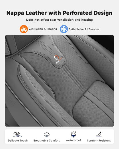 Huidasource Gray Back Seat Cover Luxury Nappa Leather, Rear Seat Cover with Velcro Adjustable, Ventilation Holes, Child Safety Seats, Back Seat Car Cover Universal Fit for Most Cars SUV Trucks, Gray