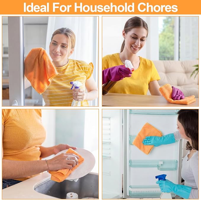 Nuenen Microfiber Cleaning Cloths for Cars 16 x 16 Inch Ultra Absorbent Car Towels Drying Reusable Cleaning Supplies House Kitchen Window Microfiber Towel (Orange,60 Pcs)