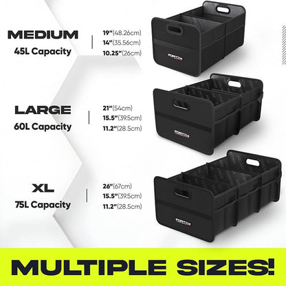 FORTEM Car Trunk Organizer, Collapsible Two Compartment Organizer, Foldable SUV & Truck Storage for Car Accessories for Women Men, Non Slip Bottom, Sturdy Side Walls, Strong Handles, 75L