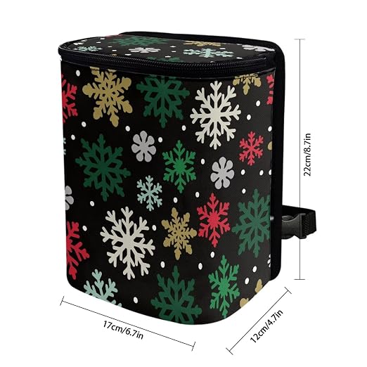 Colored Snowflake Pattern Car Trash Can Leakproof Garbage Bag with Lid and Zipper 1.2Gal Trash Bin Hanging for Back Seat Christmas Car Accessories Universal Fit