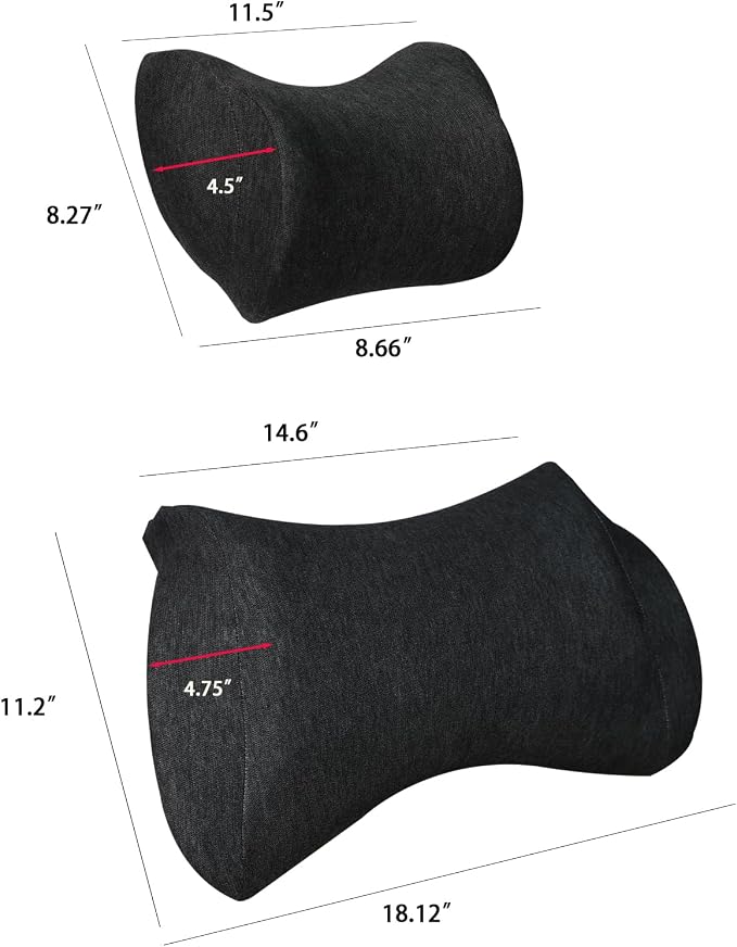 Lumbar Support Pillow for Car, Car Neck Pillow Kit for Pain Relief with Adjustable Strap, Car Headrest Pillow Ergonomic Design for Comfort