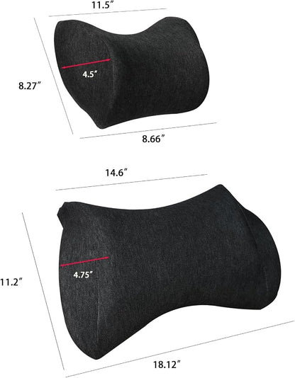Lumbar Support Pillow for Car, Car Neck Pillow Kit for Pain Relief with Adjustable Strap, Car Headrest Pillow Ergonomic Design for Comfort