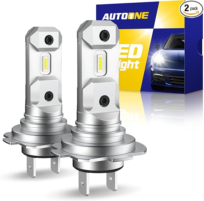 AUTOONE H7 LED Light Bulbs, 1:1 Mini Size, 50,000LM Brightness, No Flicker 6500K Cool White, Easy 3 Min Plug and Play, IP68 Rated, Long Lifespan, 2 PCS